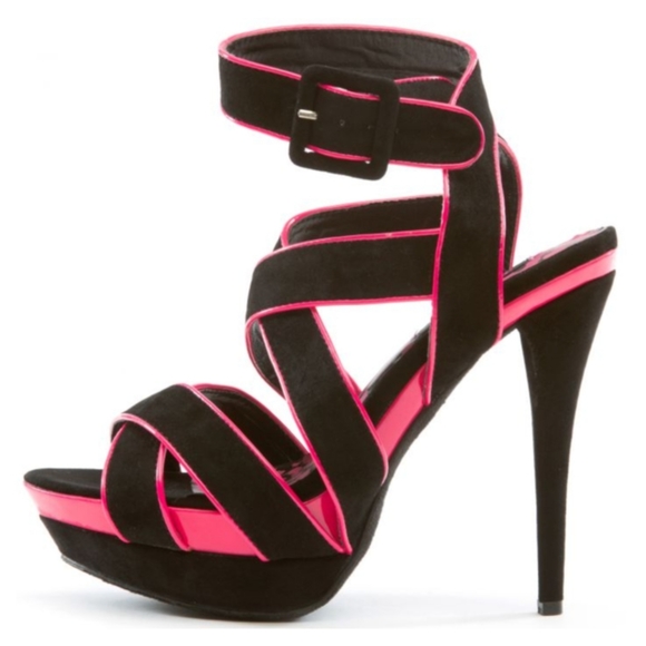 DOLLHOUSE MOONRISE TWO-TONED STRAPPY DOUBLE PLATFORM STILETTOS - Picture 2 of 6